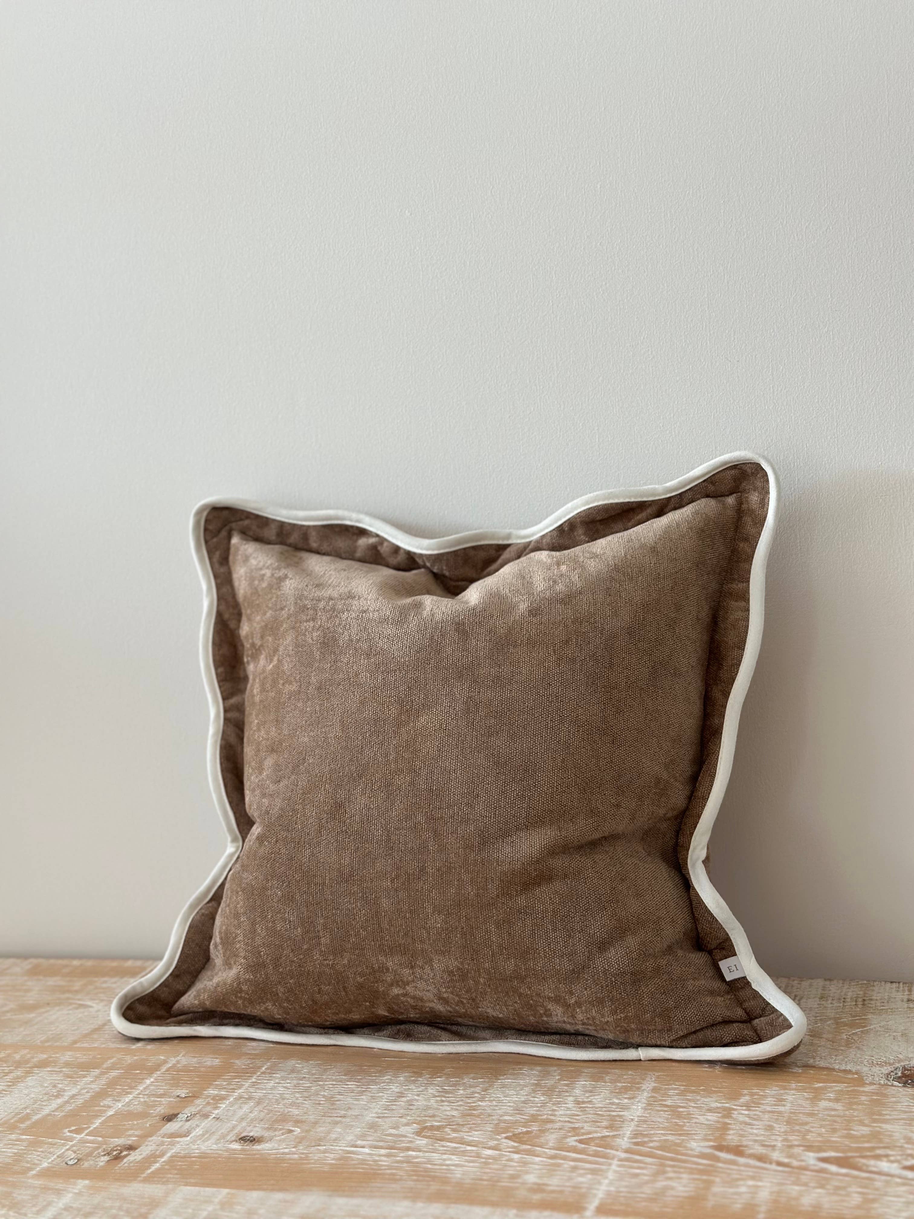 Chloe Coffee Scalloped Edge Cushion 45x45 + 100% Feather Insert