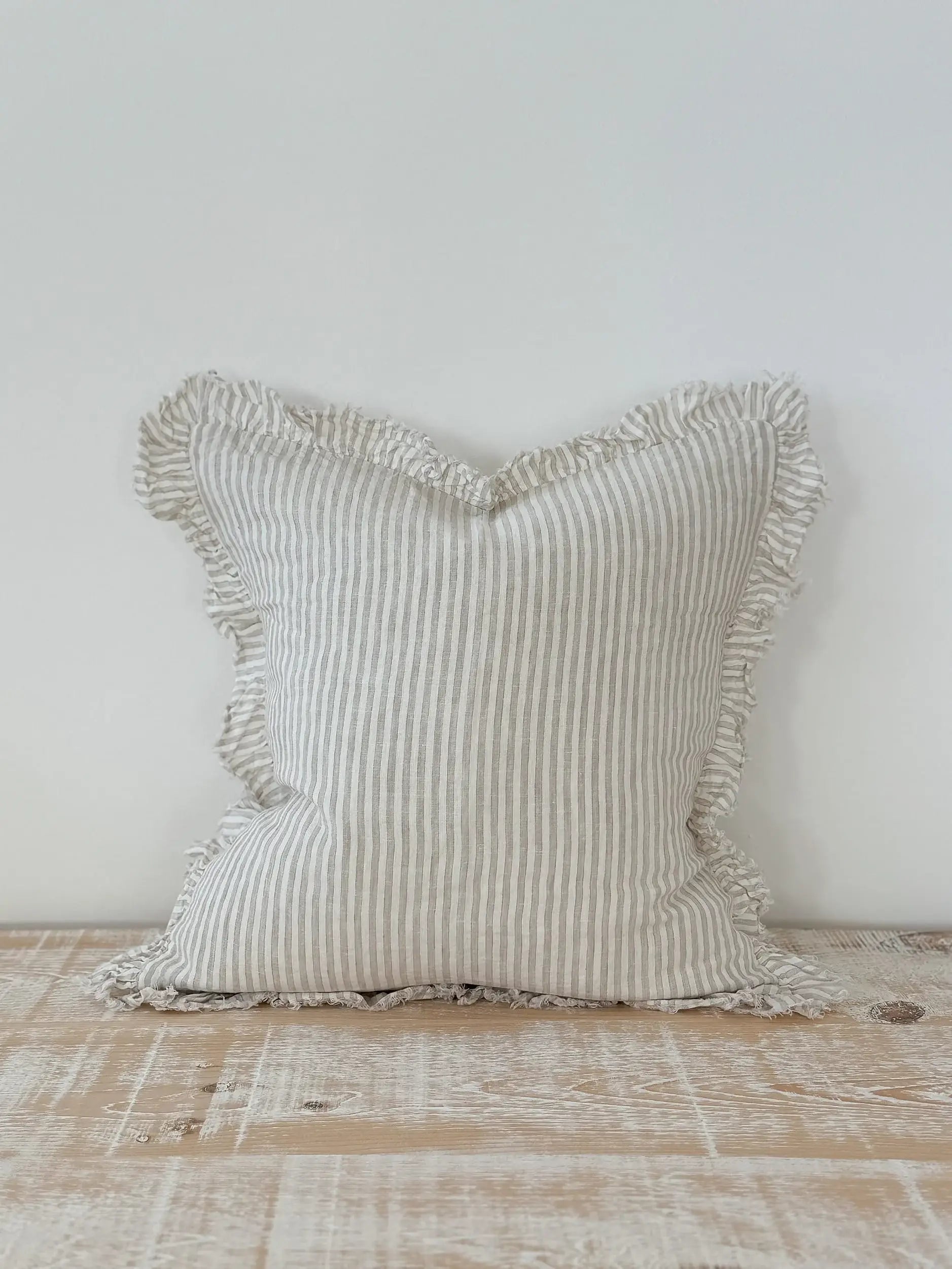 Hallie Natural Stripe Ruffle Edge Cushion Cover 65x65cm + 100% Feather Insert