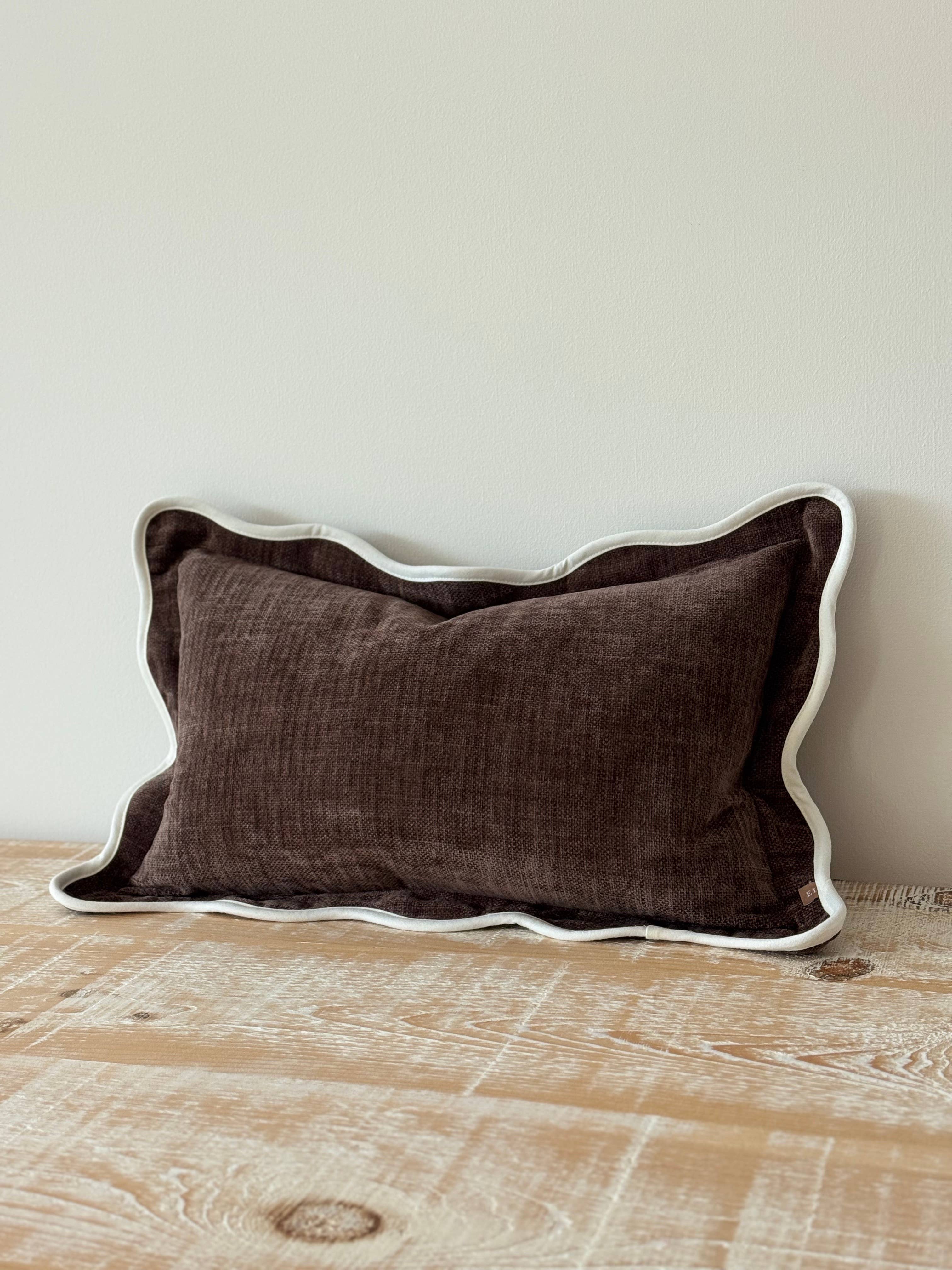 Chloe Dark Brown Scalloped Edge Cushion Cover 50x30 + 100% Feather Insert