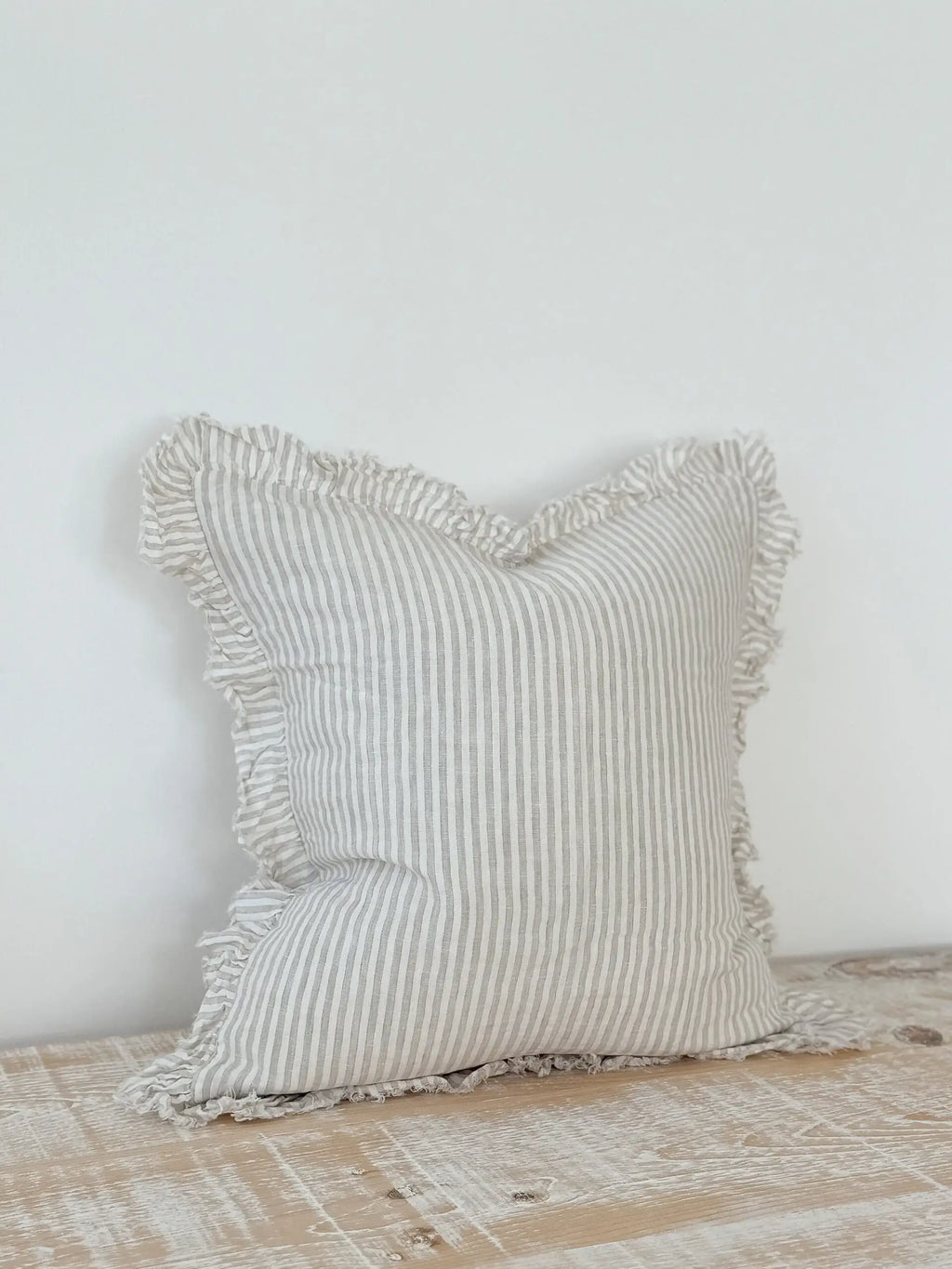 Hallie Natural Stripe Ruffle Edge Cushion Cover 65x65cm + 100% Feather Insert
