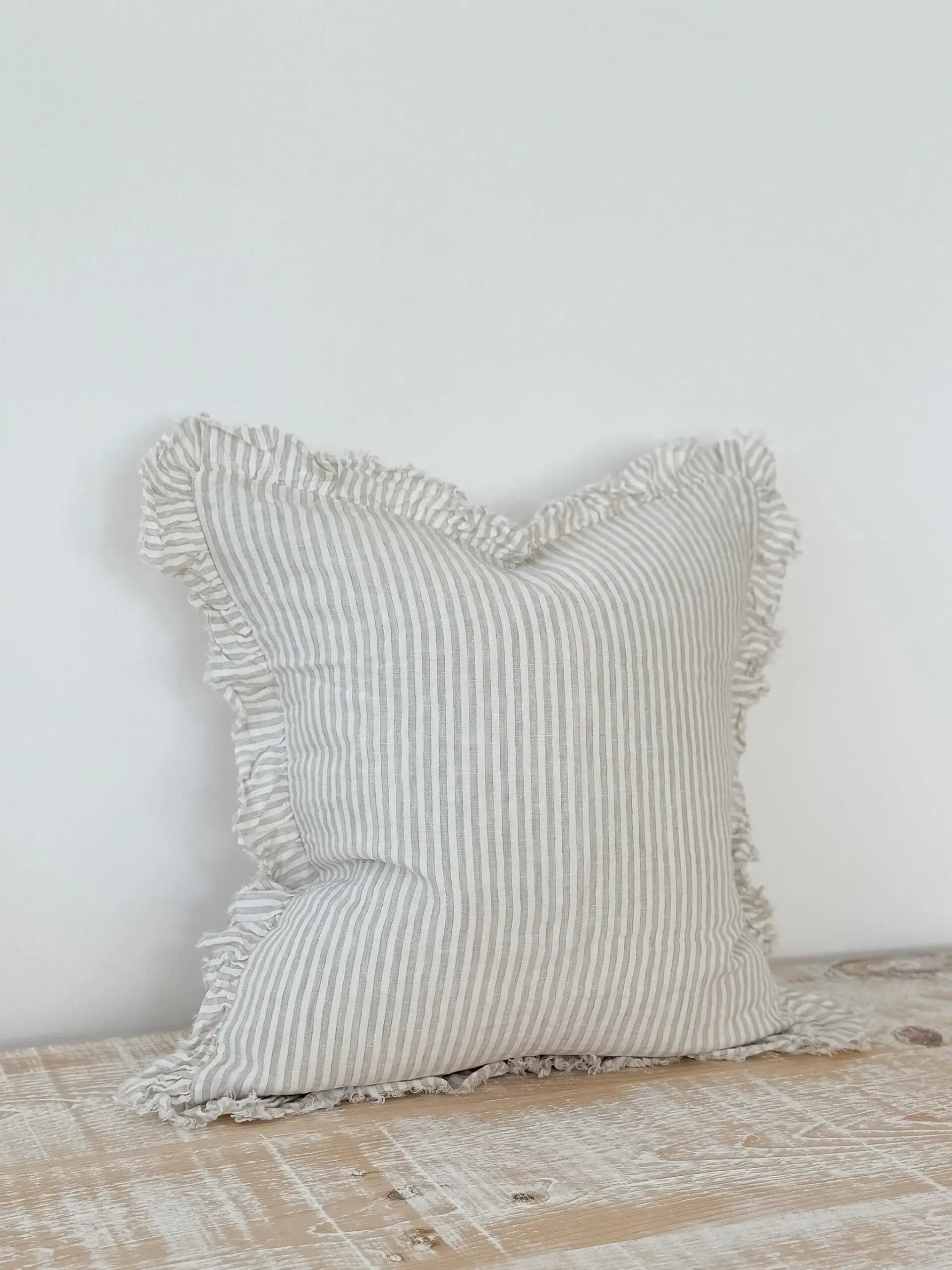 Hallie Natural Stripe Ruffle Edge Cushion Cover 65x65cm + 100% Feather Insert