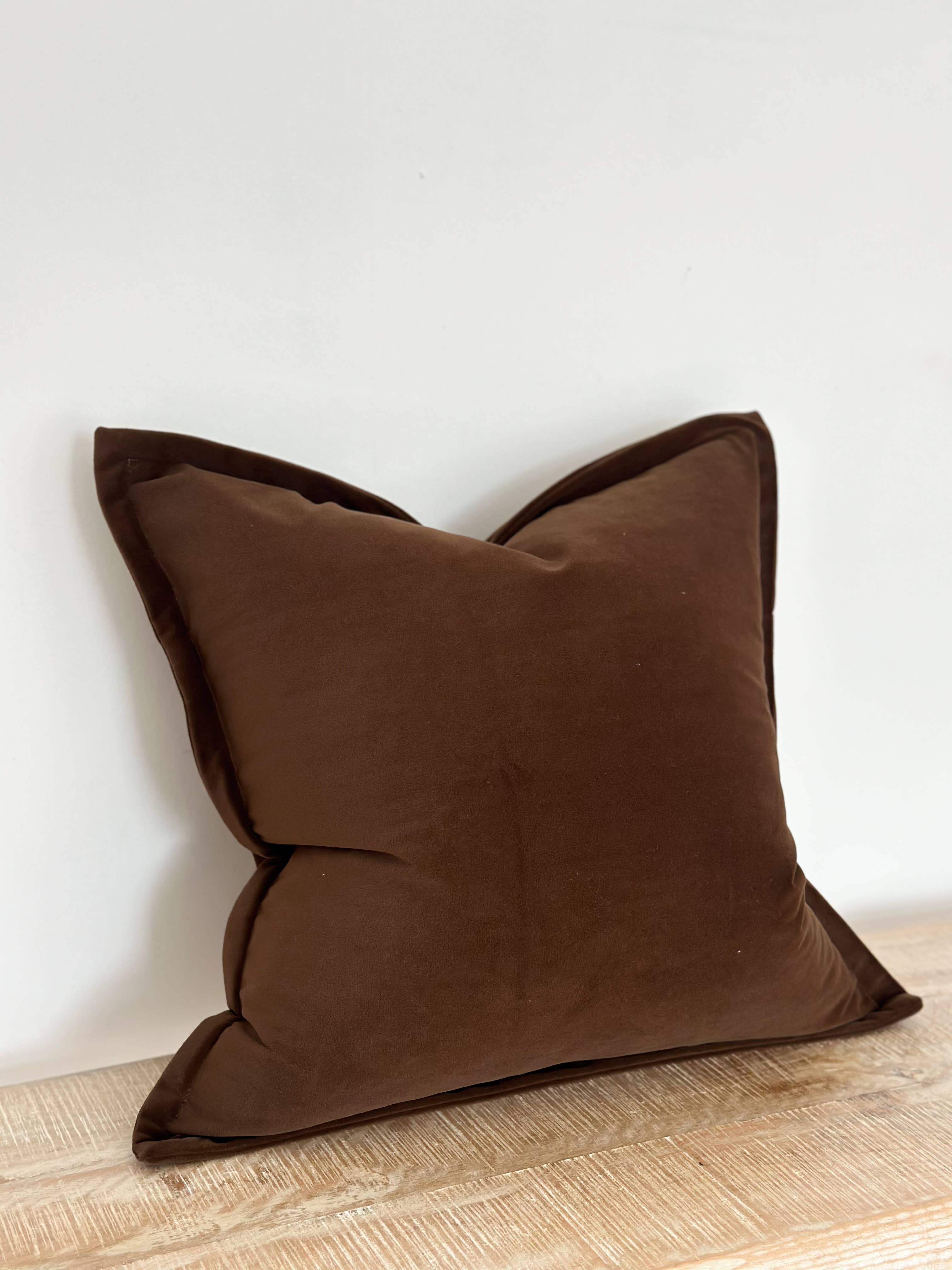 Emma Velvet Cushion Cover  45 x 45 - Dark Brown + 100% Feather Insert